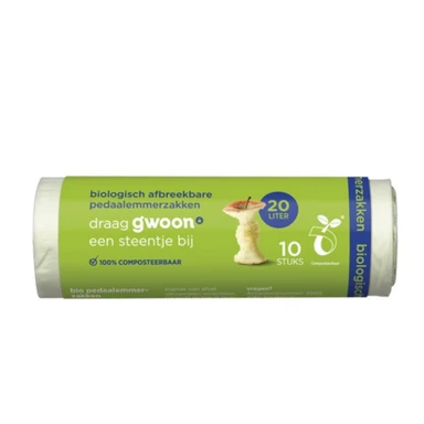 G'woon biologisch afbreekbare pedaalemmerzakken met treksluiting, 10 stuks, 10 liter