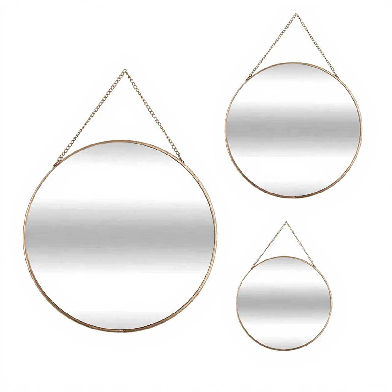 Atmosphera Miroirs ronds Leny avec chaîne en métal doré - Lot de 3 image 0