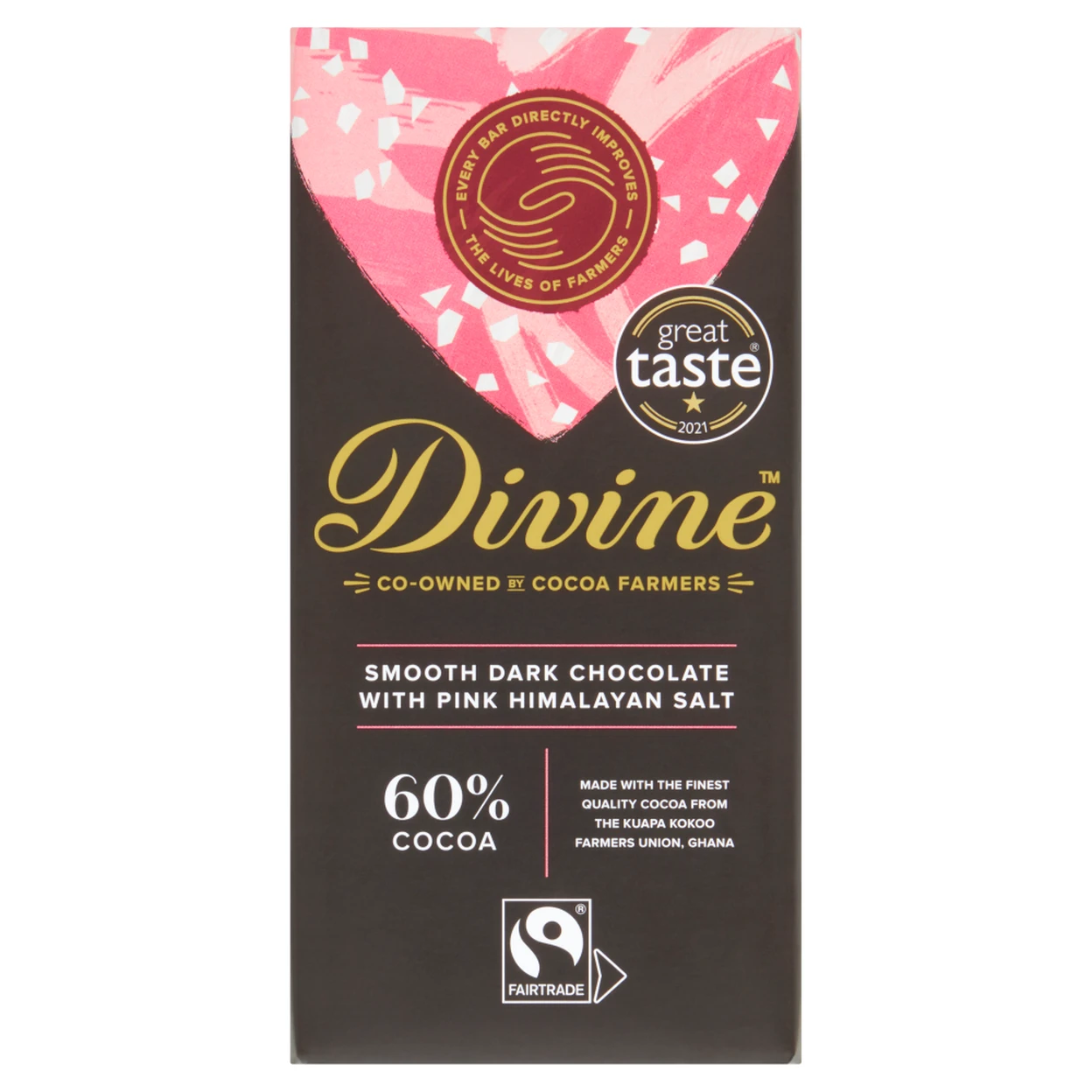 Divine Chocolate 60% Dark Choc with Pink Salt 90g image 0