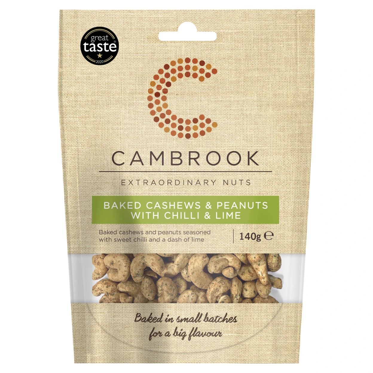 Cambrook Baked Cashews & Peanuts With Chilli & Lime 140g image 0