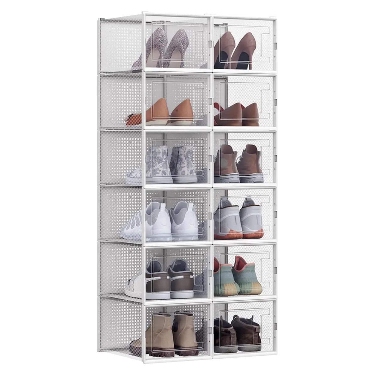 Plastic Shoe Box, Pack of 12, 35x25x18.5cm, Transparent and White image 0