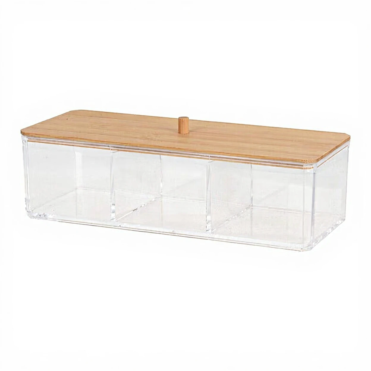 Boîte de rangement en plastique avec couvercle en bambou - 23 x 9,5 x 6,5 cm image 0