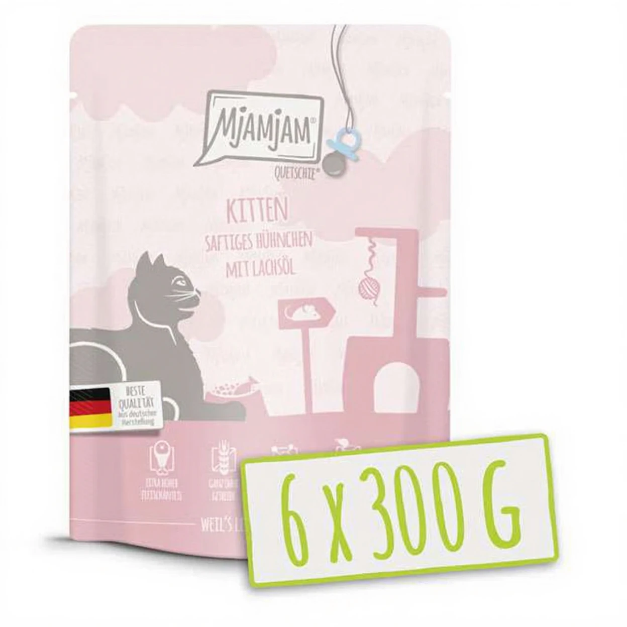 MjAMjAM - Aliment pour chat - Quetschie - Chaton - Poulet et saumon sauvage - 300 g x 6 image 0