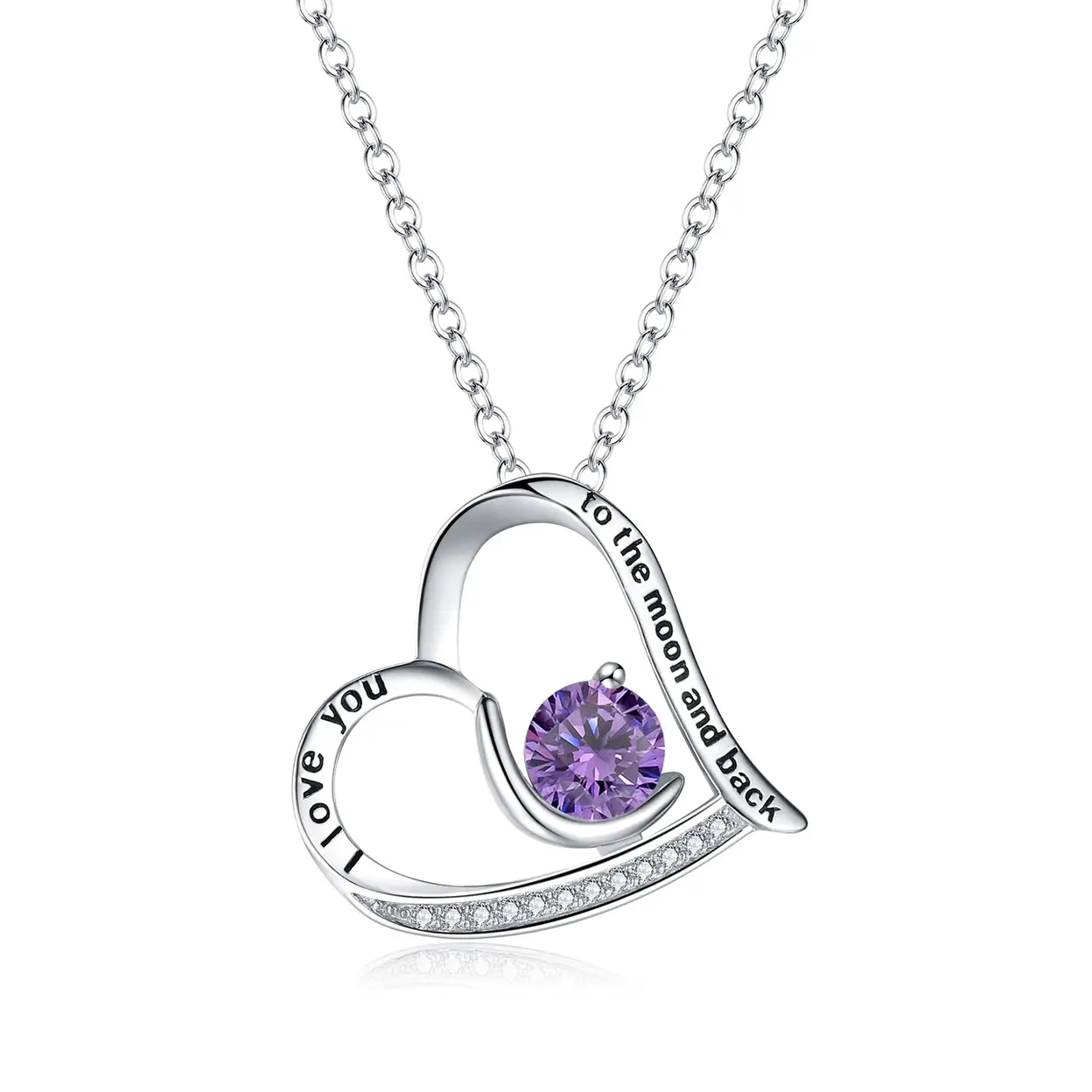 Ever Faith Love Heart I You to the Moon and Back Engraved Cubic Zirconia Gemstone Pendant Necklace image 0
