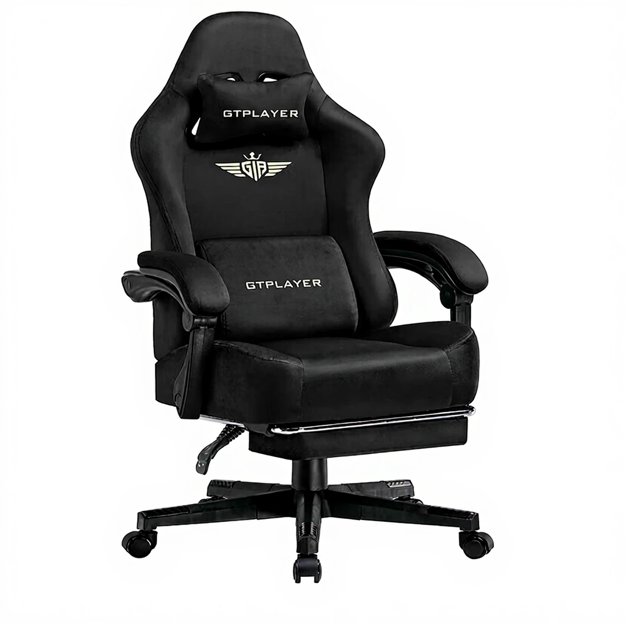 GTPlayer Chaise gaming inclinable en tissu doux avec dossier réglable et repose-pieds - Noir image 0