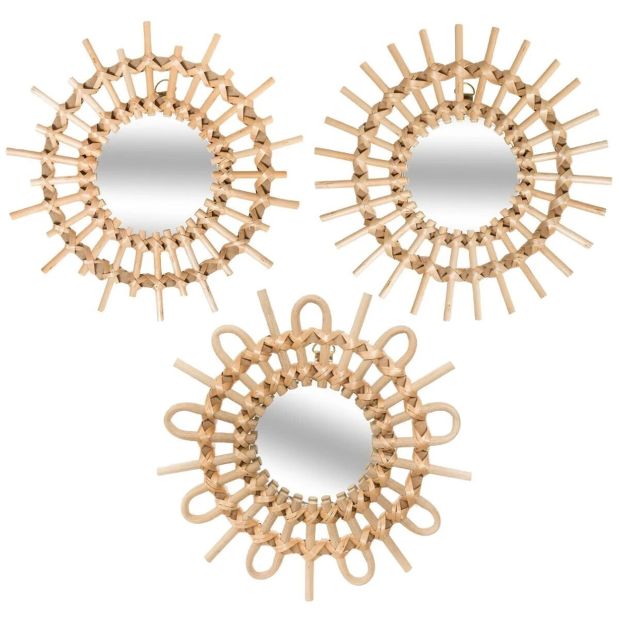 Atmosphera Lot de 3 miroirs Aïda en rotin - Diamètre 28 cm image 0