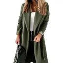 Women's Classic Coat Lapel Collar Open Front Belted Long Jacket (militarygreen, XL) image 0