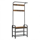 SONGMICSHOME Porte-manteau et banc à chaussures - Design 4-en-1 - 9 crochets amovibles - Barre à vêtements - Style industriel - Marron vintage - 33,7 x 72 x 183 cm image 0