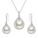Ever Faith Cubic Zirconia and Freshwater Pearl Teardrop Pendant Necklace and Dangle Hook Earrings Set image 0