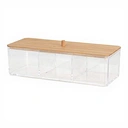 Boîte de rangement en plastique avec couvercle en bambou - 23 x 9,5 x 6,5 cm image 0