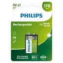 PHILIPS 9VB1A17 - Pile 9V Rechargeable - 1 pièce 200 mAh - Longue Durée Écologique image 2