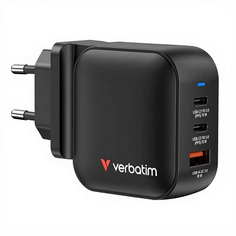 Verbatim Mini-GaN-Ladegerät 70 W 2 x USB-C PD, 1 x USB-A QC 3.0 32229