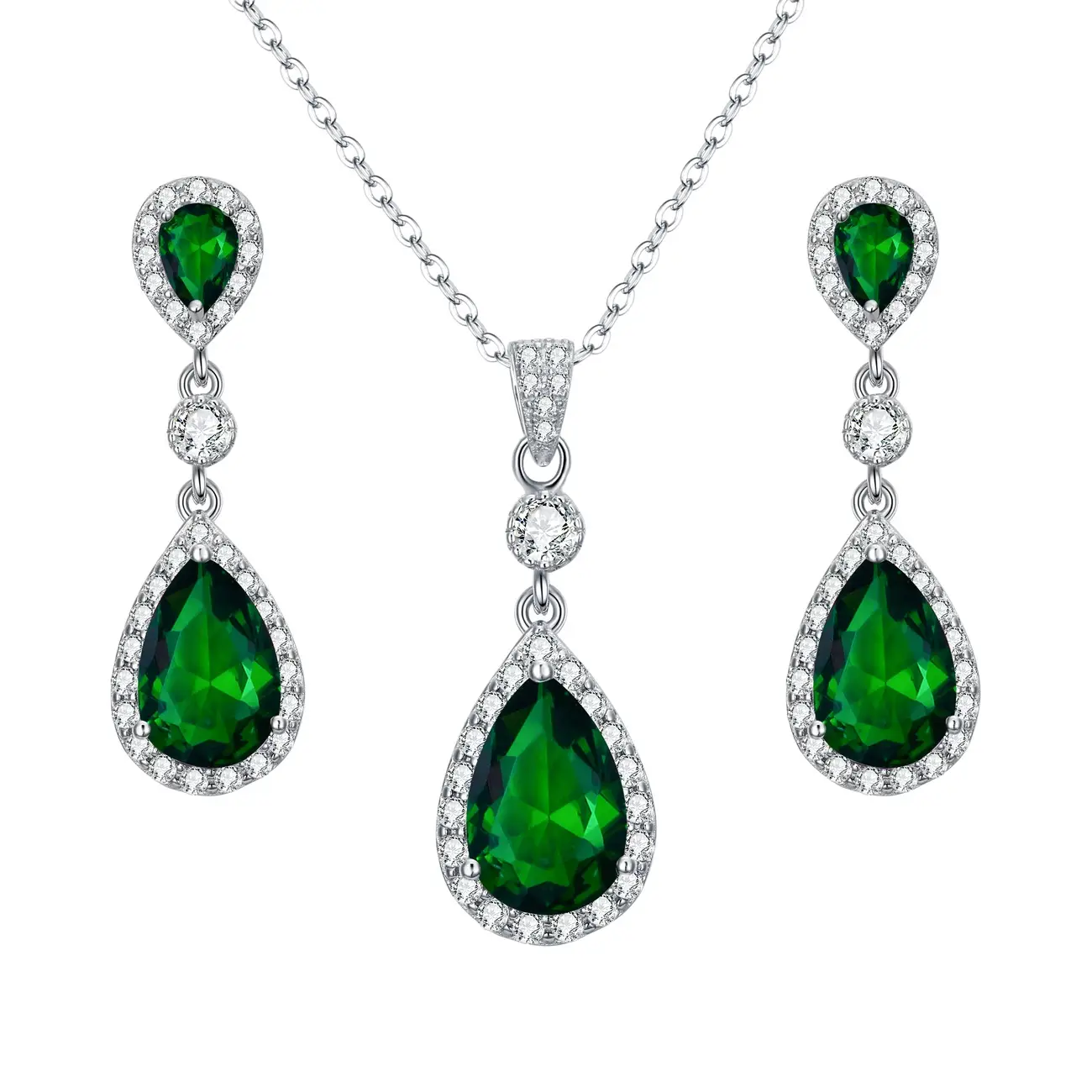 EVER FAITH Women's CZ Marquise Leaf Teardrop Pendant Necklace & Earrings Set - Silver Tone, Cubic Zirconia, Gift Box - View #7