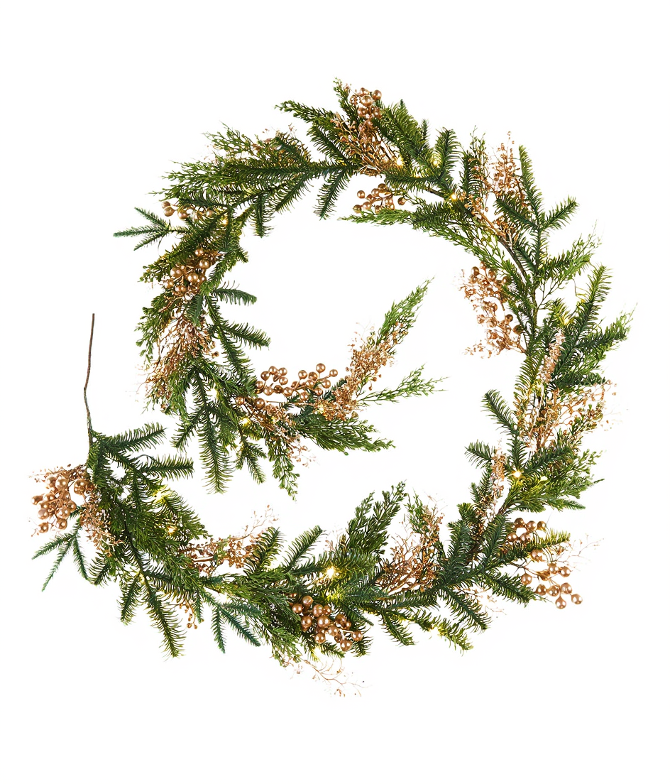 WeRChristmas Pre-Lit Gold Berry Mixed Tip Garland, 9 ft