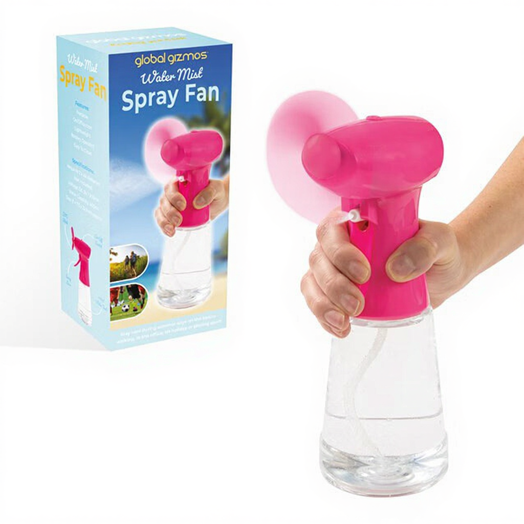 Handheld Water Mist Spray Fan - Pink, Portable, Lightweight, Battery operated - 40429