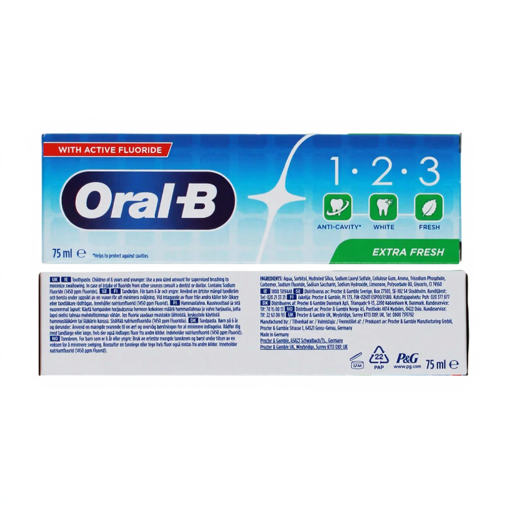 Ora-B tandpasta 75 ml 1-2-3 fris en krachtig (nieuwe verpakking)