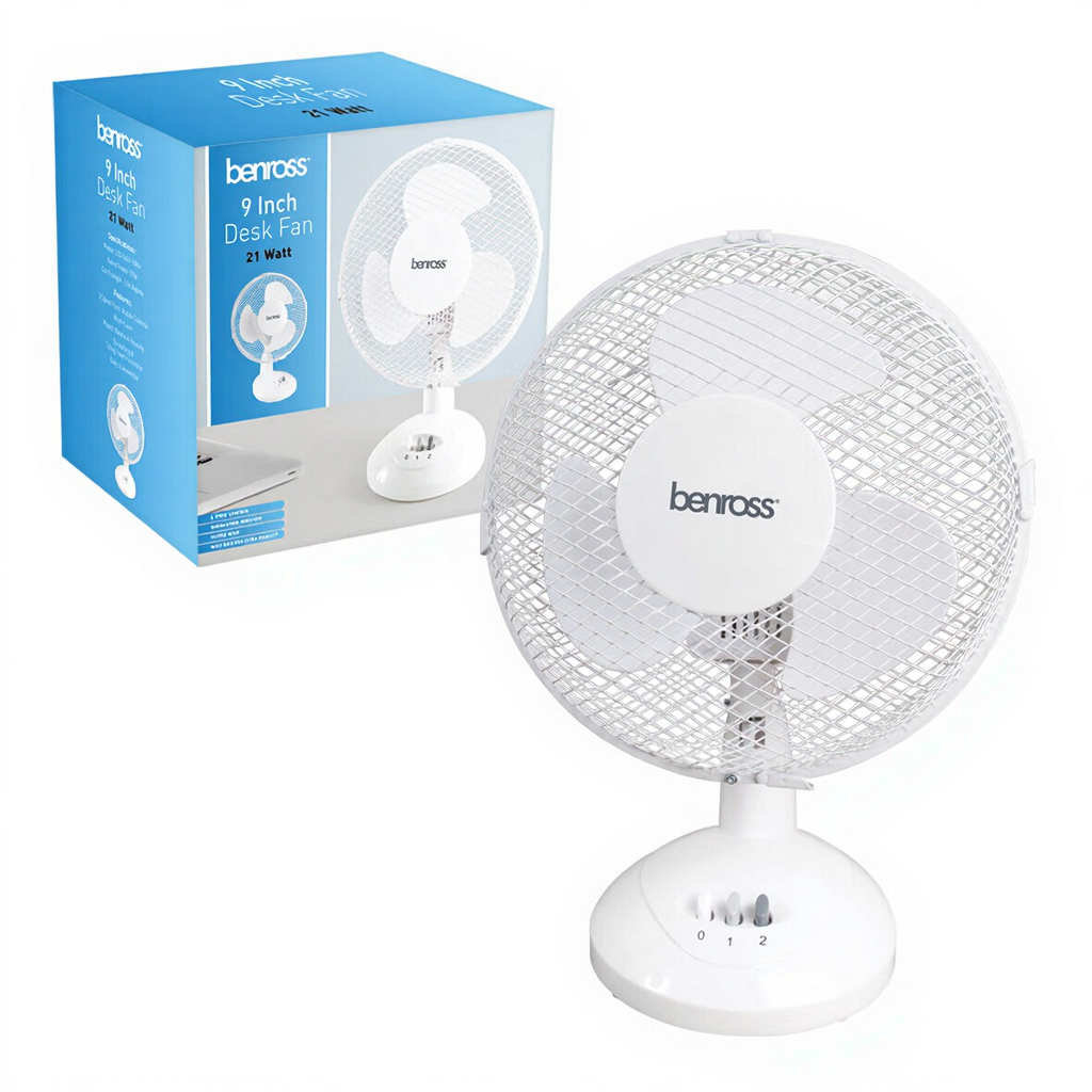 Benross 9" Desk Fan - White, Speed, Dial, Control, Airflow, Cooling, Versatile – 43910