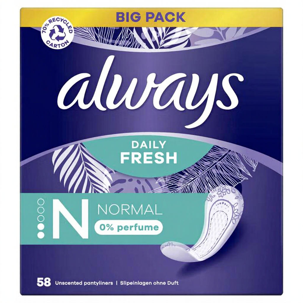 Always Daily Fresh Normal, 0% Parfum 58 Stuks
