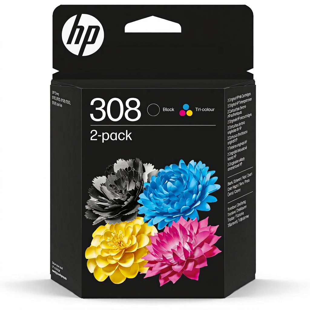 HP 308 Black/Tri-Colour Original Ink Cartridge Combo 2-Pack, compatible with HP Envy 6120e printer