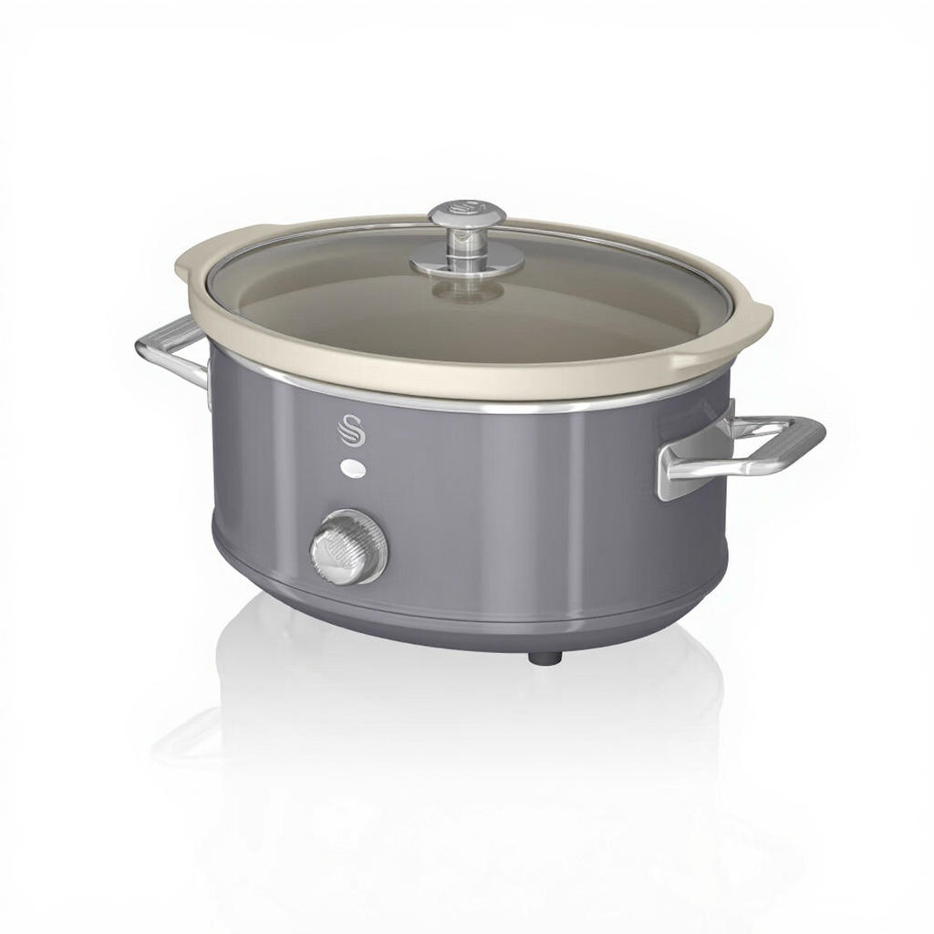 Swan SF17021GRN Retro Slow Cooker with 3 Temperature Settings, Keep Warm Function, 3.5L, 200W, Retro Grey