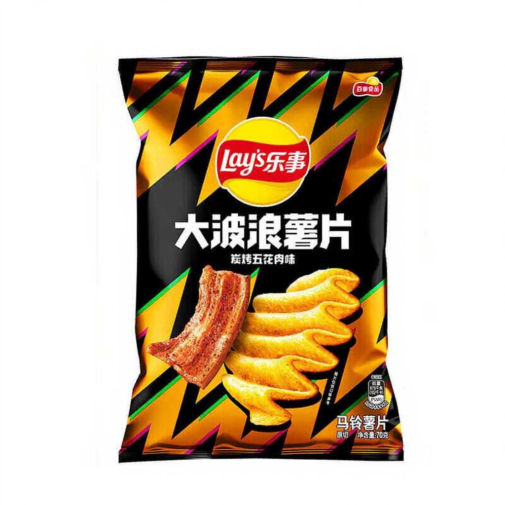 Lays Big Wave Potato Chips Teppanyaki Pork Flavour 70g 70 g Grilled Pork Belly Flavor