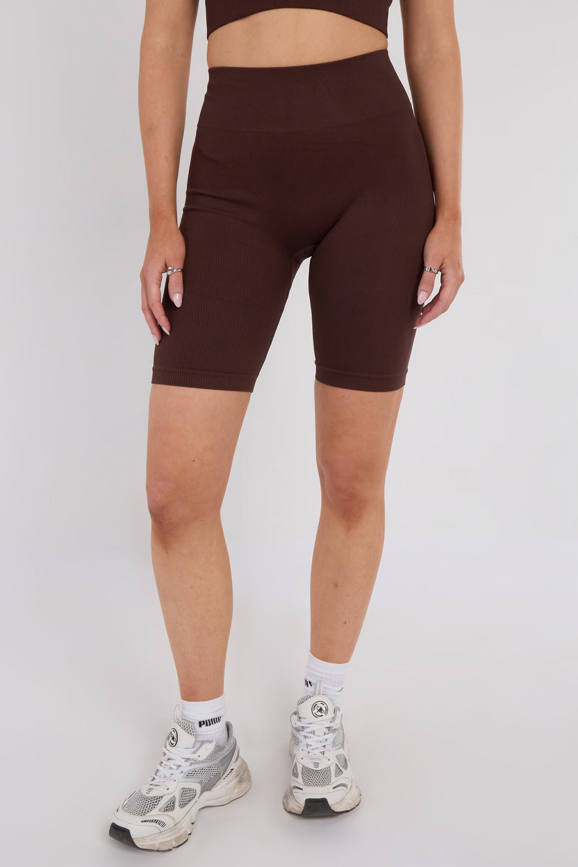 Third Avenue Seamless High Waist Shorts, Espresso Brown, XL Size
