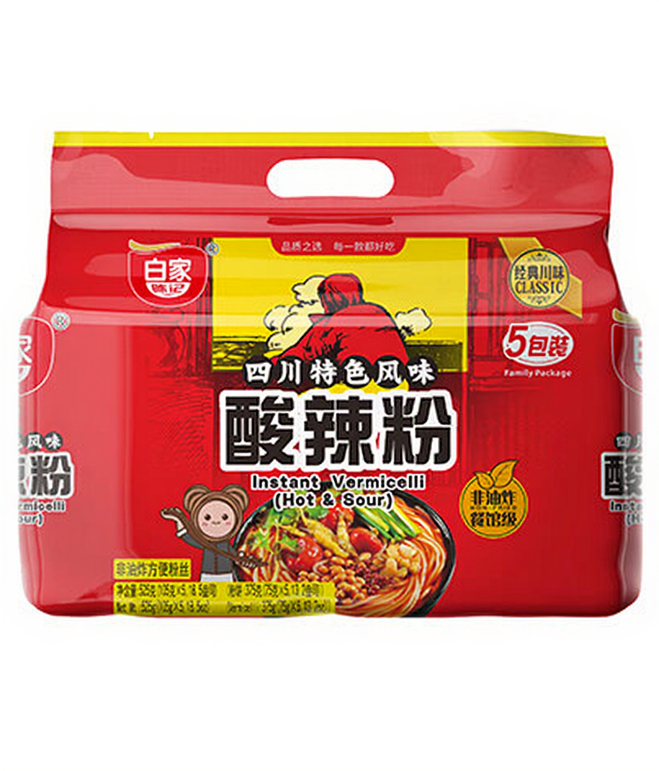 Baijia zoete aardappelvermicelli - zuur en pittig (5 stuks) 525g