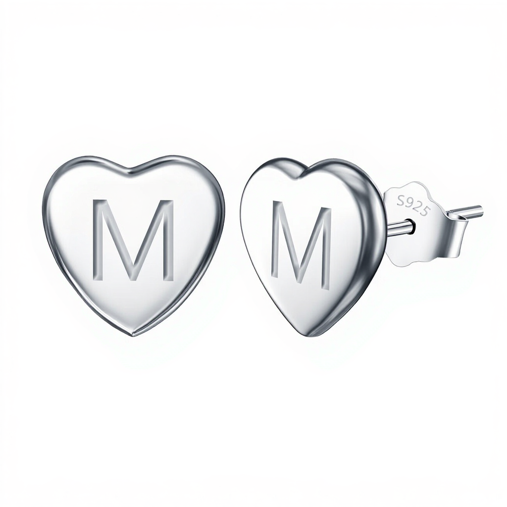Ever Faith Letter M Heart Initial Dainty Tiny Stud Earrings