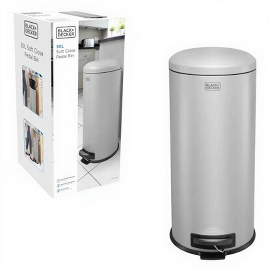 BLACK+ DECKER 30L Dome Lid Pedal Bin - Grey