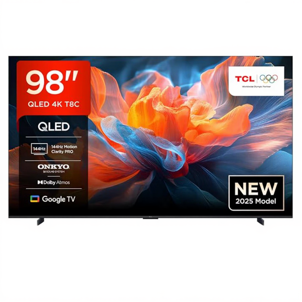 TCL 98T8C Smart TV, 98 Zoll, QLED, 4K Ultra HD, 144Hz, HDR10+