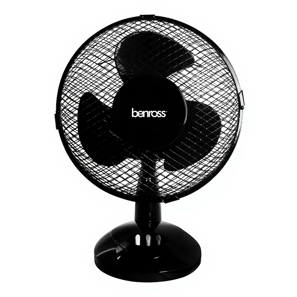Benross 9" Desk Fan - Black, Push, Button, Sleek, Compact, Design, Oscillation – 43919