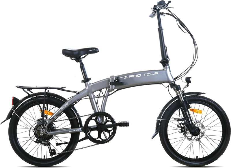 Protour Klapprad für Erwachsene E-Bike 20 Zoll 7-Gang Shimano Aluminiumrahmen Hell Silber Grau