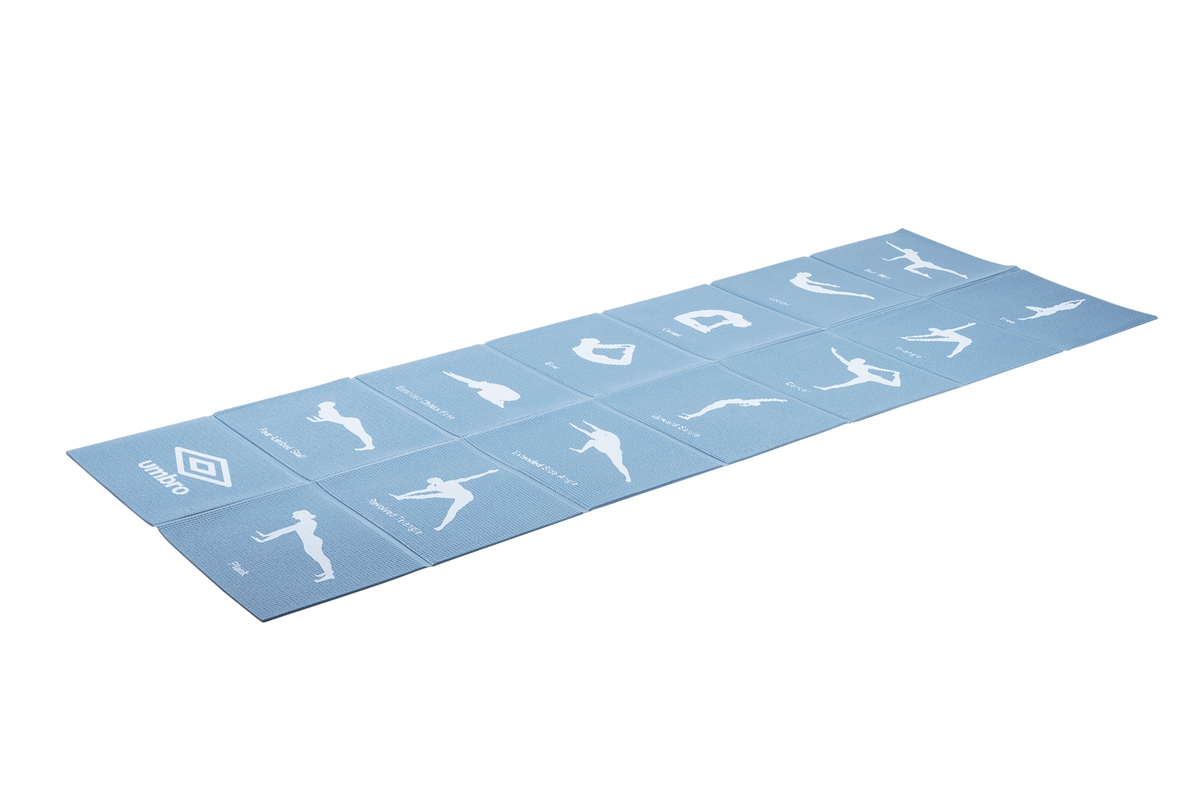 Umbro Tapis de yoga pliable - 174 x 62 CM - Antidérapant - 0,5 CM d'épaisseur - 13 exercices imprimés - Bleu
