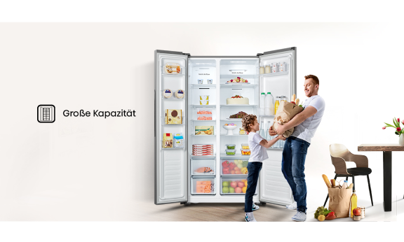 Der Kühl- und Gefrierschrank hat eine so große Speicherkapazität, um jede Art an Lebensmitteln aufzubewahren.
