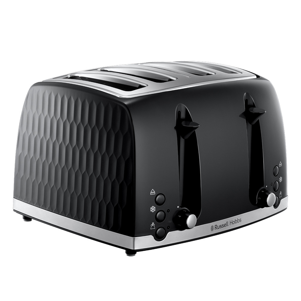 Russell Hobbs Honeycomb 4 slice, Black, Fast Heat Up, Stylish - 26063