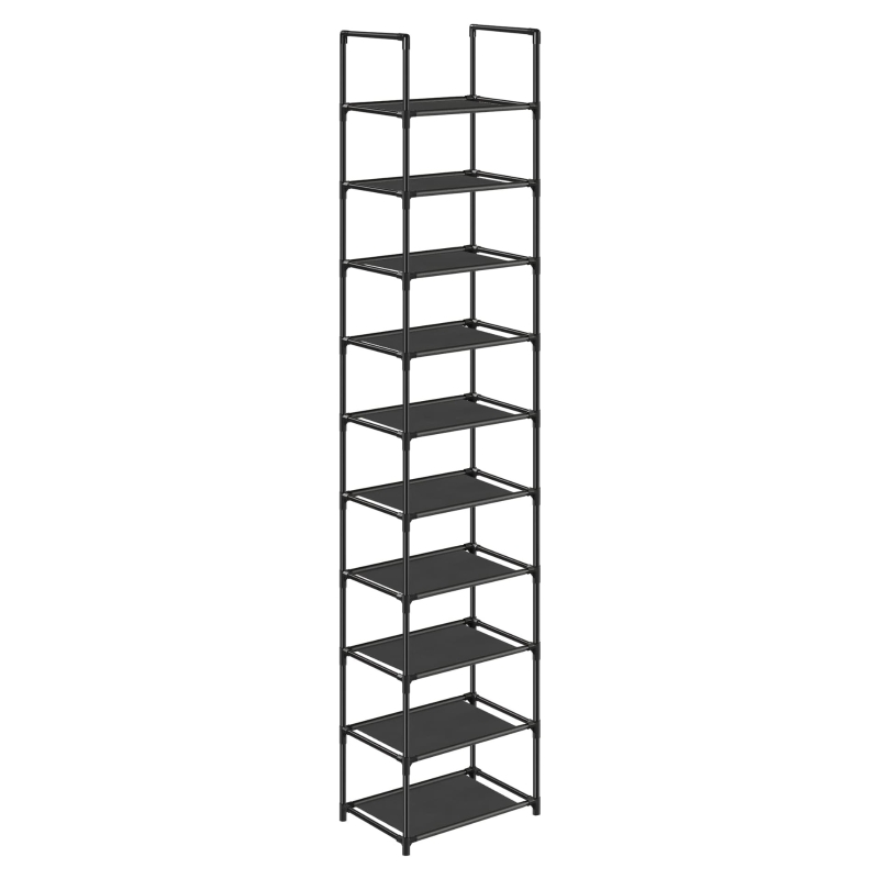 SONGMICS 10-stöckiger Schuhregal Platzsparend Metallgestell Non-Woven Regale Schwarz 33x33x173cm