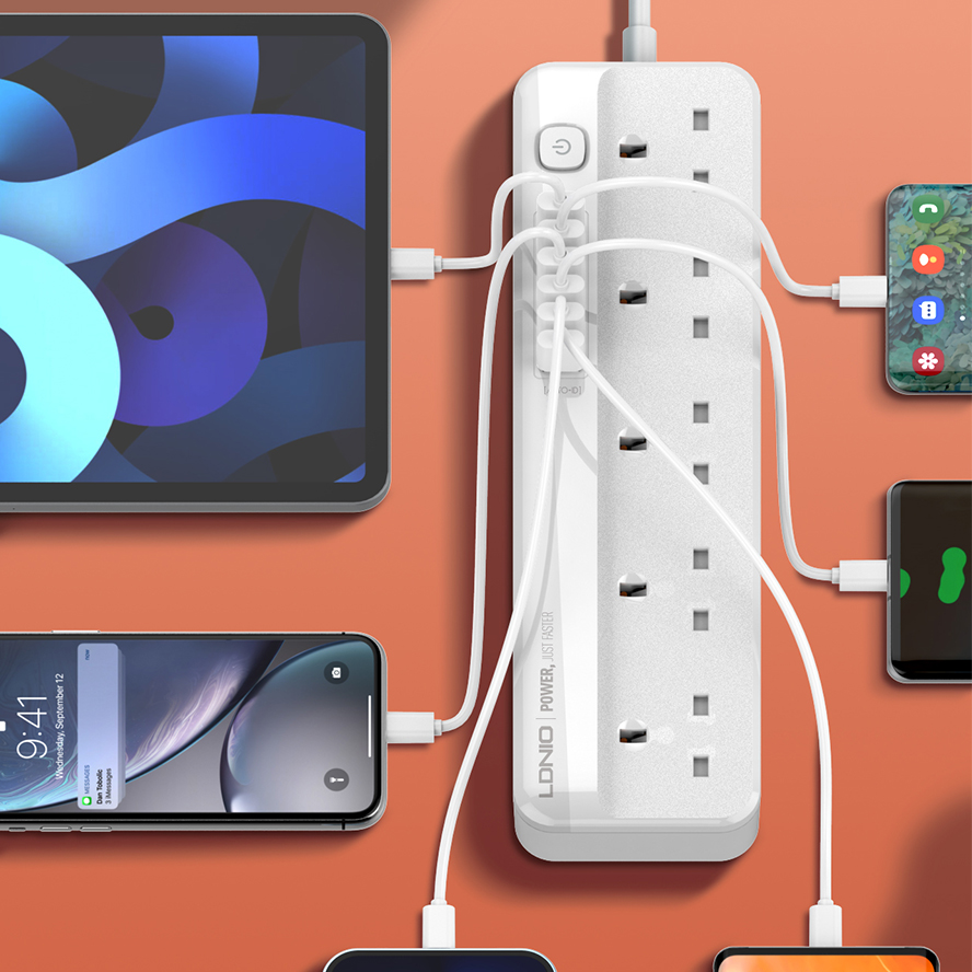 LDNIO Multi-Function Power Strip - Power Sockets*5/ USB-A*6 - 2M - White