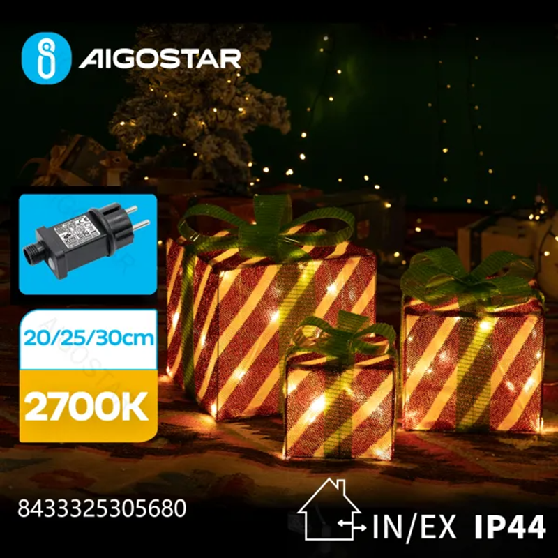 Aigostar Niedervolt beleuchtete Weihnachtsdosen 20/25/30cm, warmweiß