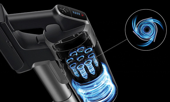 Freue dich auf gefilterte Luft und eine starke Saugleistung mit der effizienten Multi-Cyclone Technologie des Jet Cyclone- Systems.