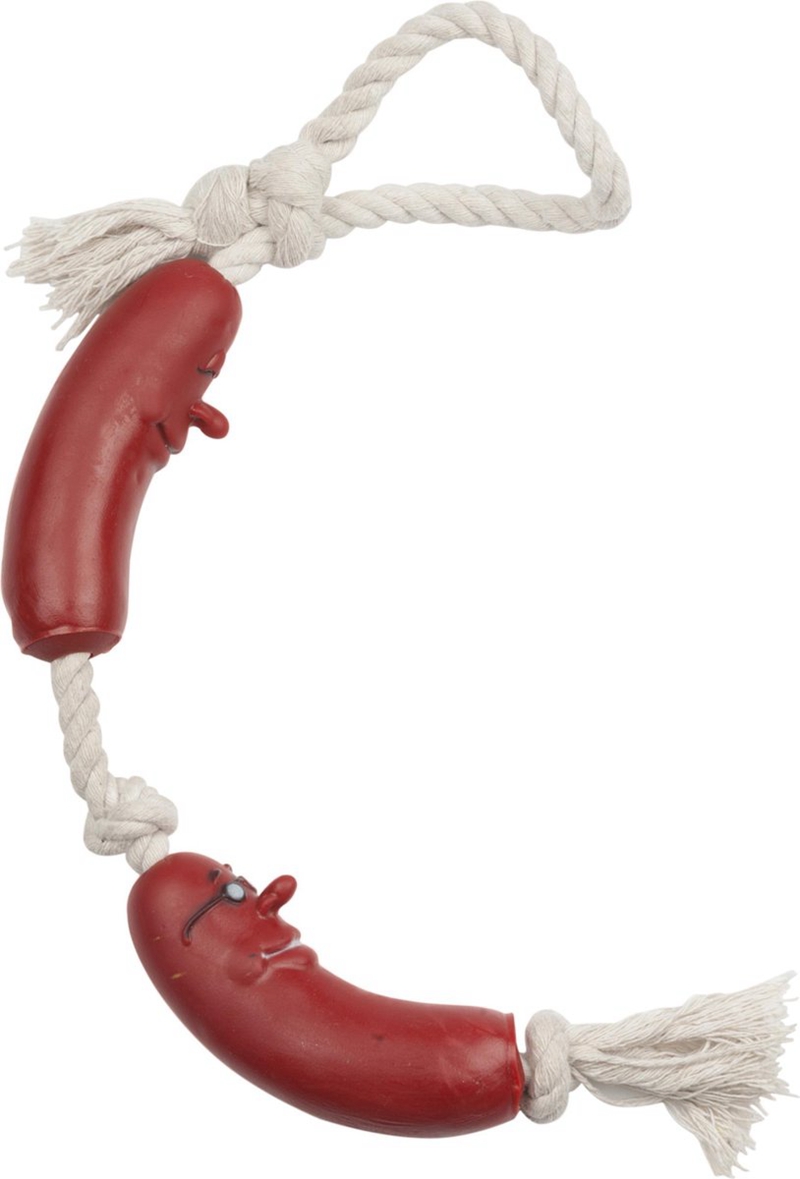 Pet Jouet pour chien - Jouet pour chien - Poupée pour animal de compagnie - 2 saucisses sur une corde