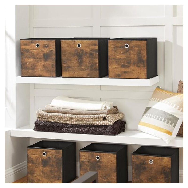SONGMICS Aufbewahrungsboxen, 6er-Set, 30 x 30 x 30 cm, Organizer für Kleidung, Vintage Braun/Schwarz, RFB102B