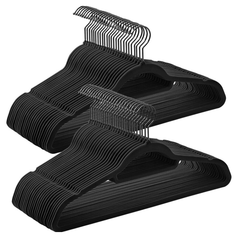 SONGMICS Set mit 50 Samtbügeln, platzsparend, für Mäntel, Hosen, schwarz CRF021B02