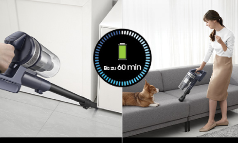 Mit dem Ersatzakku kannst du die Saugdauer auch auf bis zu 120 Minuten verdoppeln. Der Akku kann bei 500 Ladezyklen bis zu 70% der Leistung behalten.