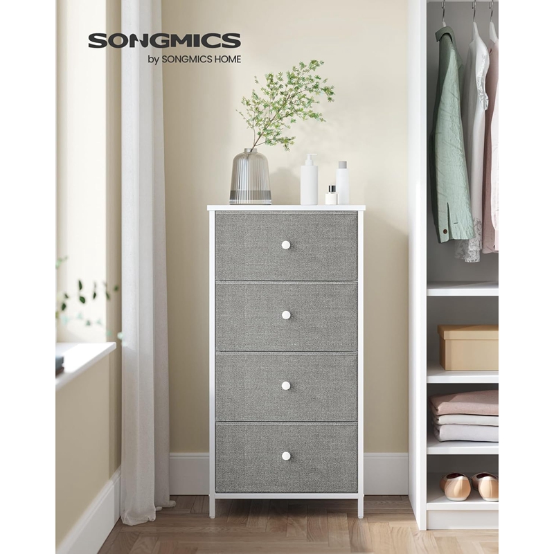 Euziel Chest of Drawers - Dresser with 4 Fabric Drawers - Dove Grey and Cream White 4 Drawers-grey