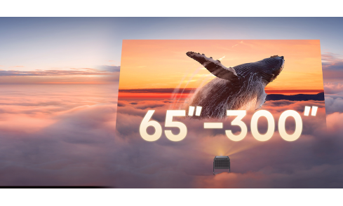 Dieser Projektor lässt sich flexibel an Bildschirmgrößen von 65“ bis zu 300“ anpassen.