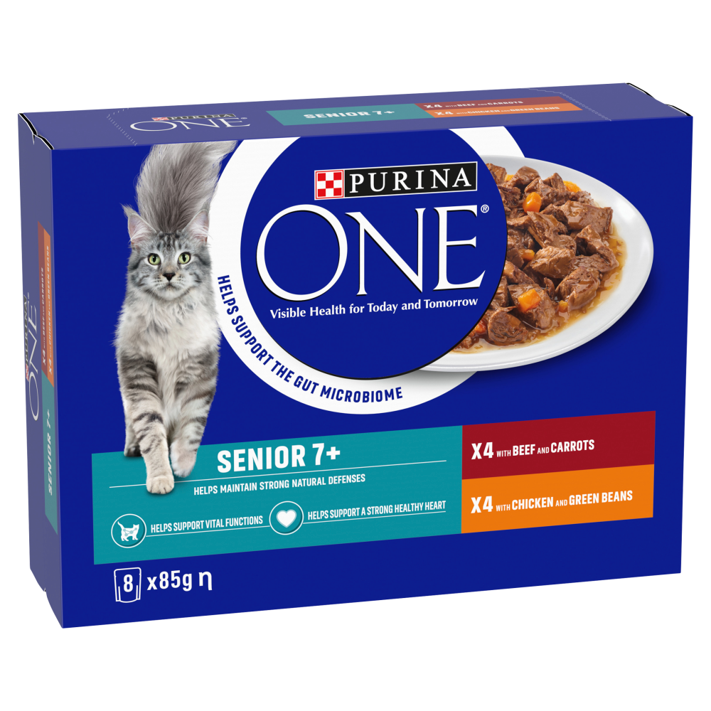 Purina ONE Senior 7+ Cat Food with Beef & Chicken in Gravy 8 x 85g (680g)
