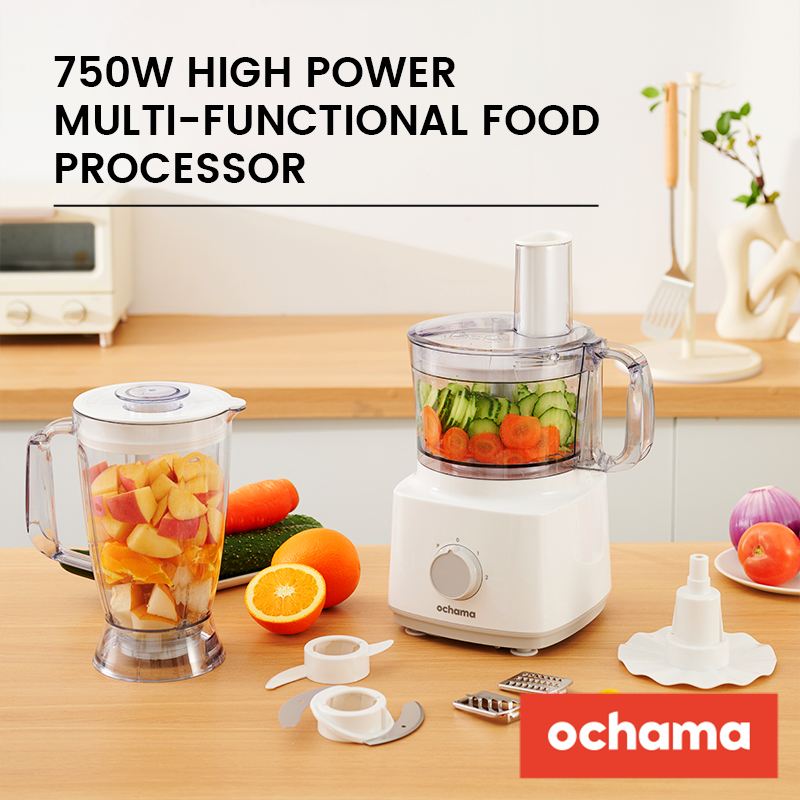 ochama Multi-Functional High Power Food Processor & Blender, for Chopping, Slicing, Grating and Pureeing, 1.8L Bowl, 750W