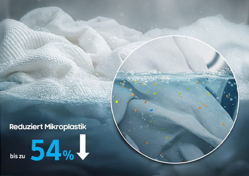 Das Mikroplastikprogramm kann die Menge an Mikrofasern, welche beim Waschen deiner Kleidung, in die Umwelt gelangt, um bis zu 54 %5 reduziert werden.