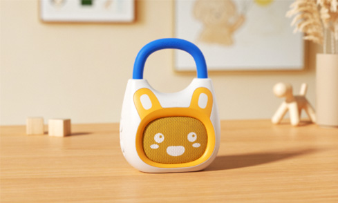 Lecteur de musique portable haute fidélité avec histoires, musique et bruit blanc. Bluetooth intégré, design avec sangle pour un transport facile au quotidien.
