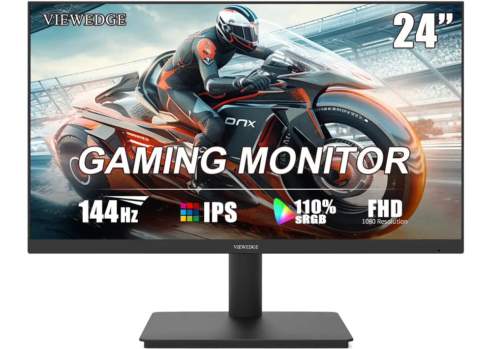 Viewedge 24" FHD 16:9 IPS monitor: 144Hz, 1ms, 178° view, flicker-free, blue light filter. VGA/HDMI, wall-mountable.
